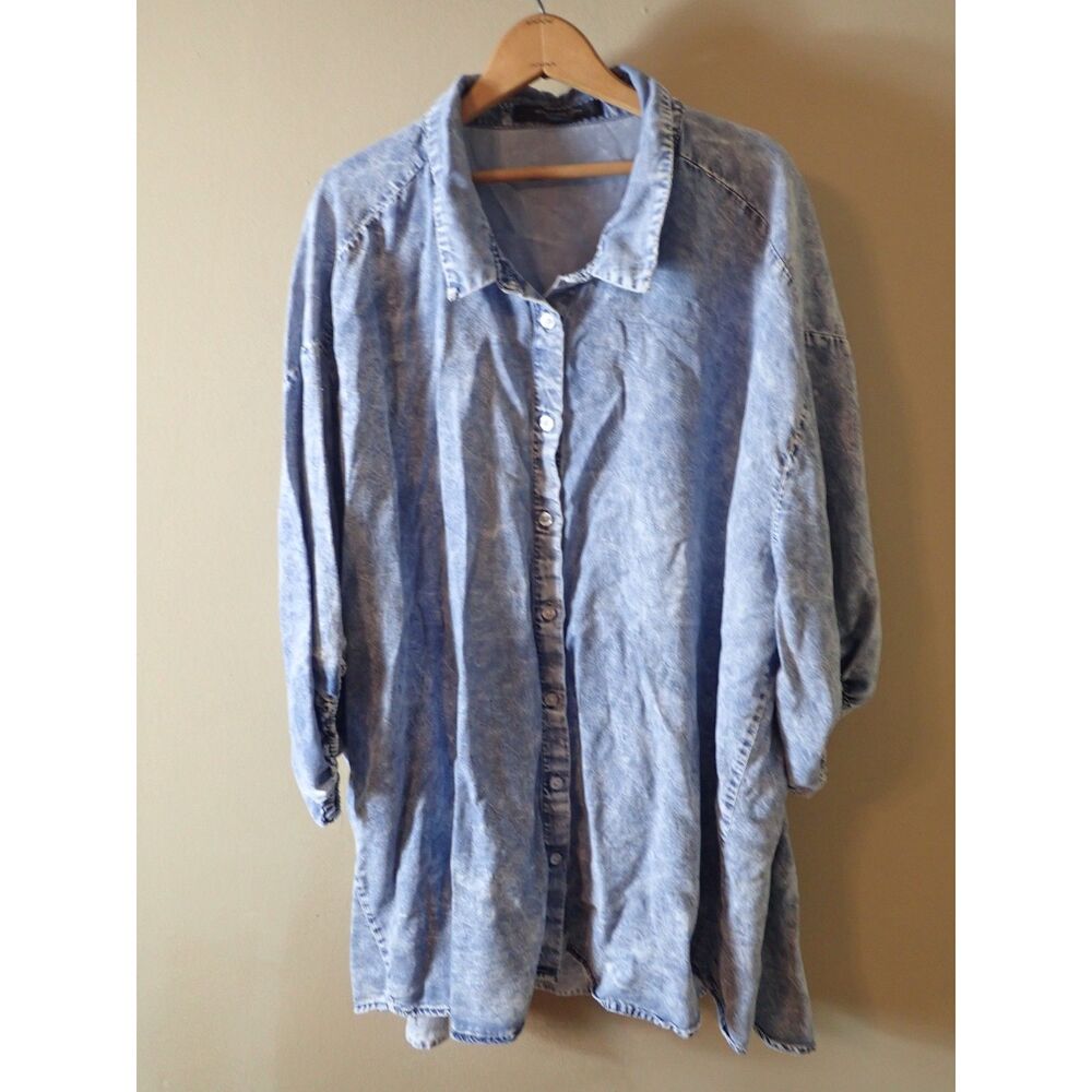 Marc New York Blue Acid Wash Chambray Puff Sleeve Ultra Soft Top XL